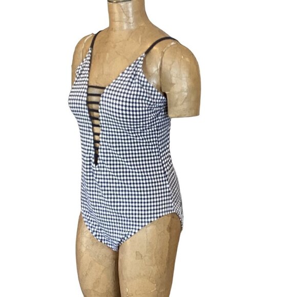Time and Tru Black & White Gingham Check One-Piece Swimsuit L (12-14) 282G - Picture 4 of 8